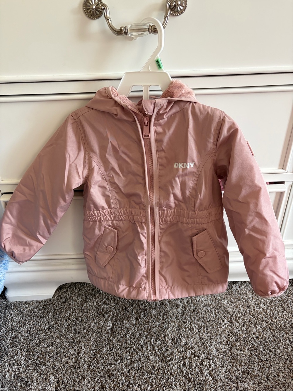 DKNY Girls Blush Pink Hooded Puffer Jacket